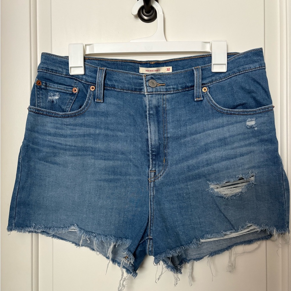 Levi's High Rise Stretchy Classic Blue Denim Shorts